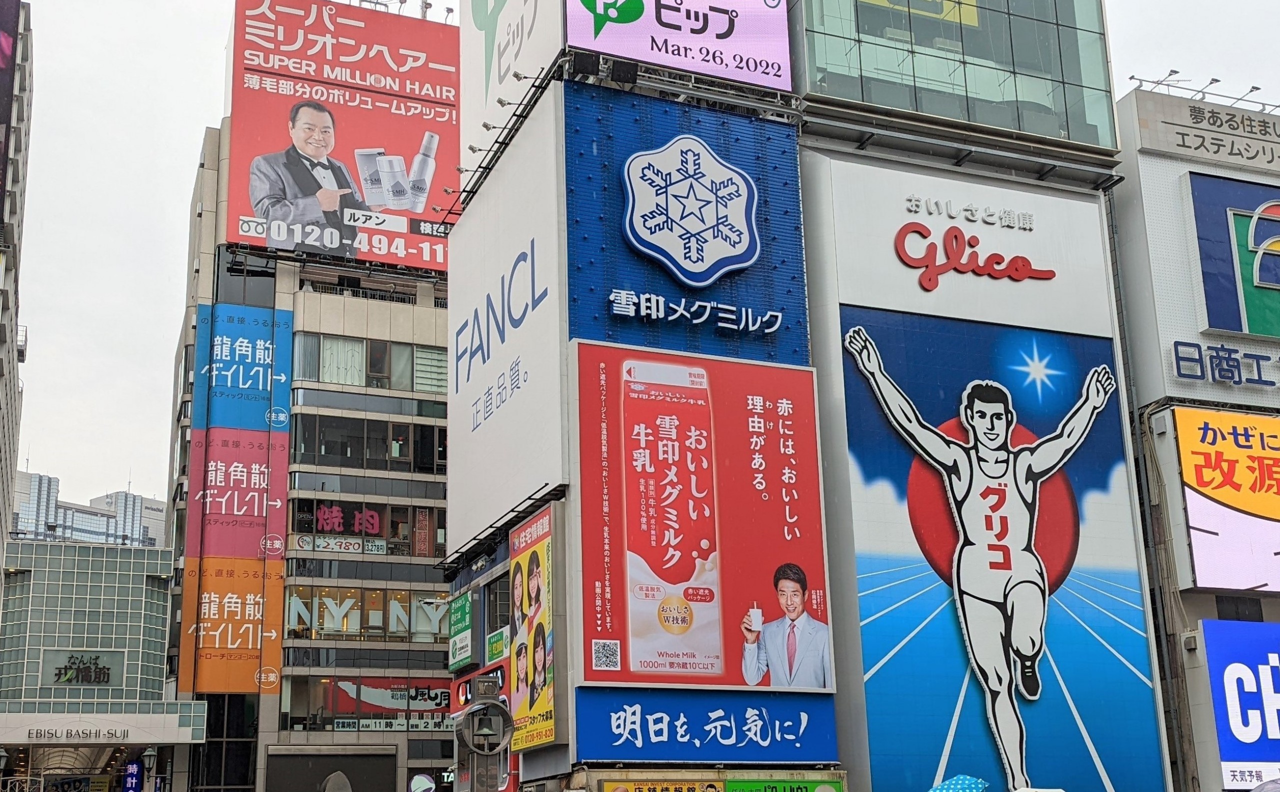 雪印メグミルク】道頓堀の松岡修造さん登場看板を「おいしい雪印