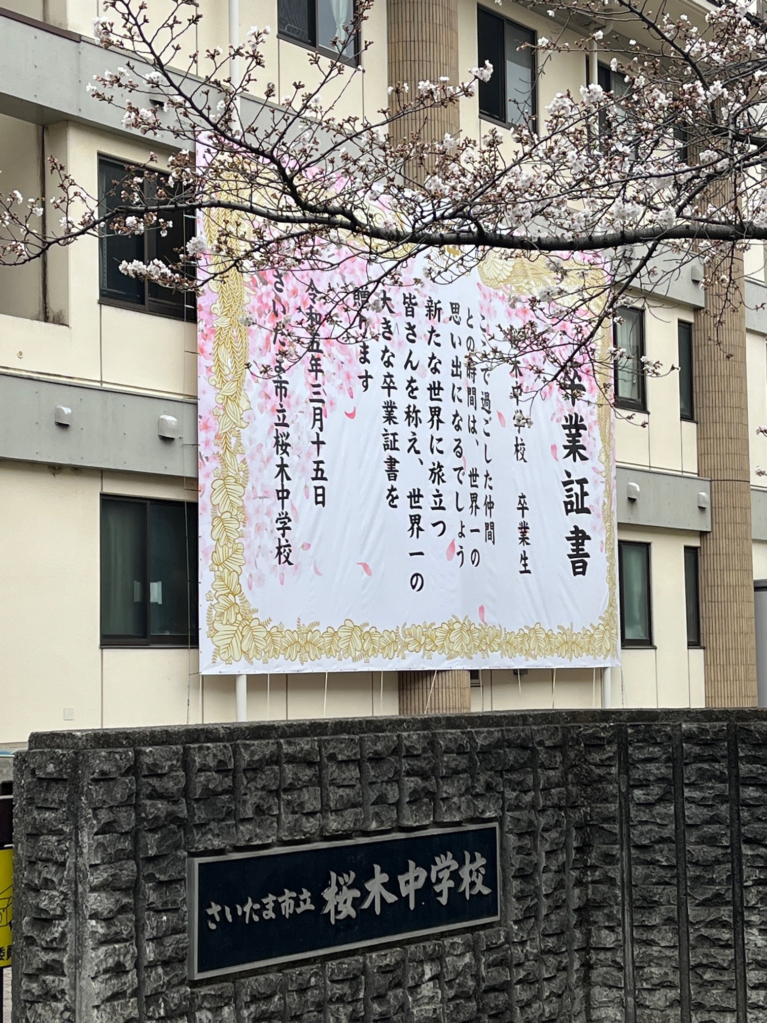 卒業証書 2023年9月13日付 桜木パパの会ほか】「世界一大きな卒業証書」を桜木中学校、桜木小学校
