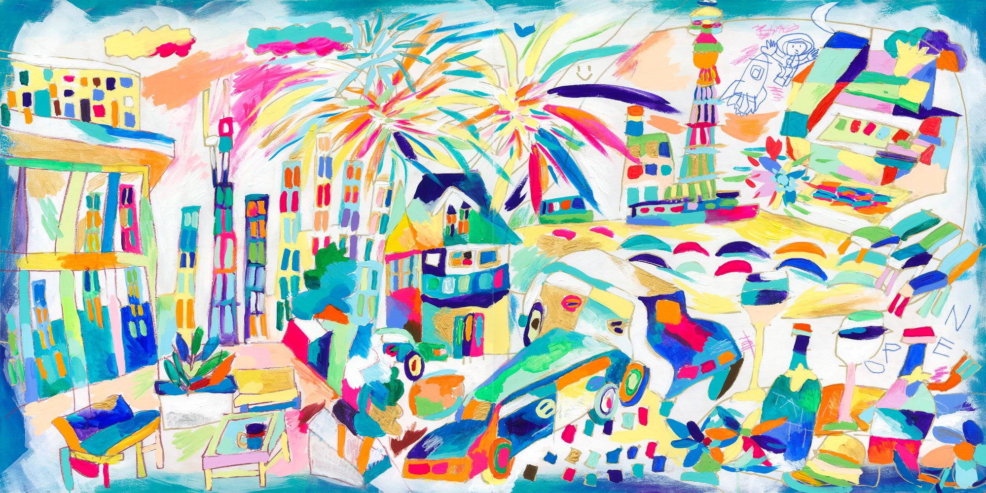 絵画　街並み Saito Hodo- Nishimura Hodoによる浮世絵「Country Town at